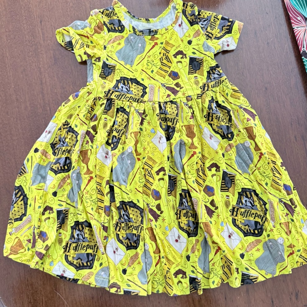 Hufflepuff Yellow Gryffindor-Inspired Kids Bamboo  Dress